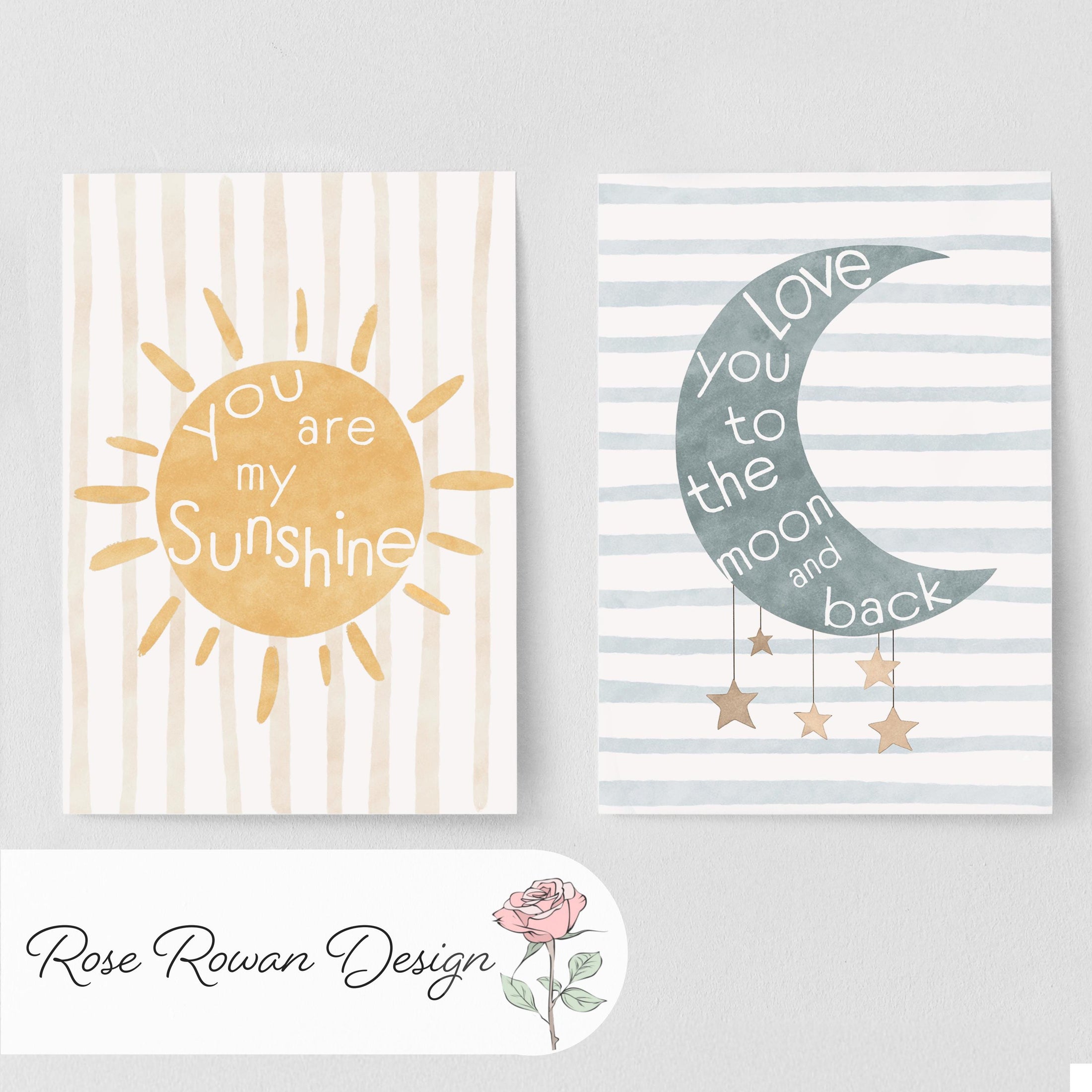 Boho Moon & Sun Nursery Prints – Gender Neutral Wall Art for Baby's Room & Playroom - RoseRowanDesign