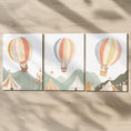 Load image into Gallery viewer, Hot Air Balloon Animals Nursery Prints, Set Of 3 Whimsical Folk Decor, Kids Wall Art Unisex Optional Frame, Personalised Playroom Posters - RoseRowanDesign
