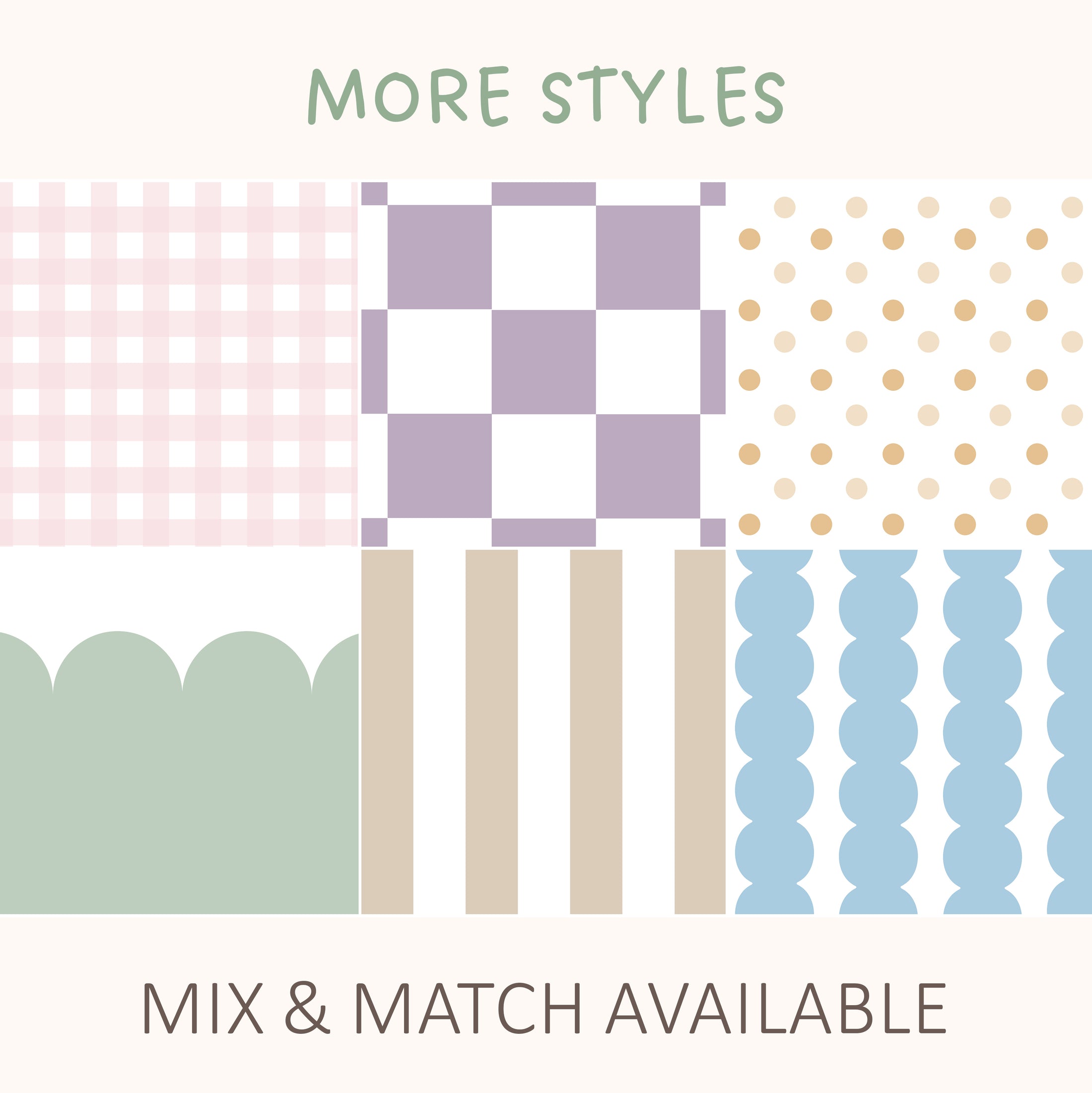 The image is a collage of six different patterns, each with a unique design, and it is labeled as "Mix & Match Available".