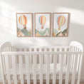 Load image into Gallery viewer, Hot Air Balloon Animals Nursery Prints, Set Of 3 Whimsical Folk Decor, Kids Wall Art Unisex Optional Frame, Personalised Playroom Posters - RoseRowanDesign
