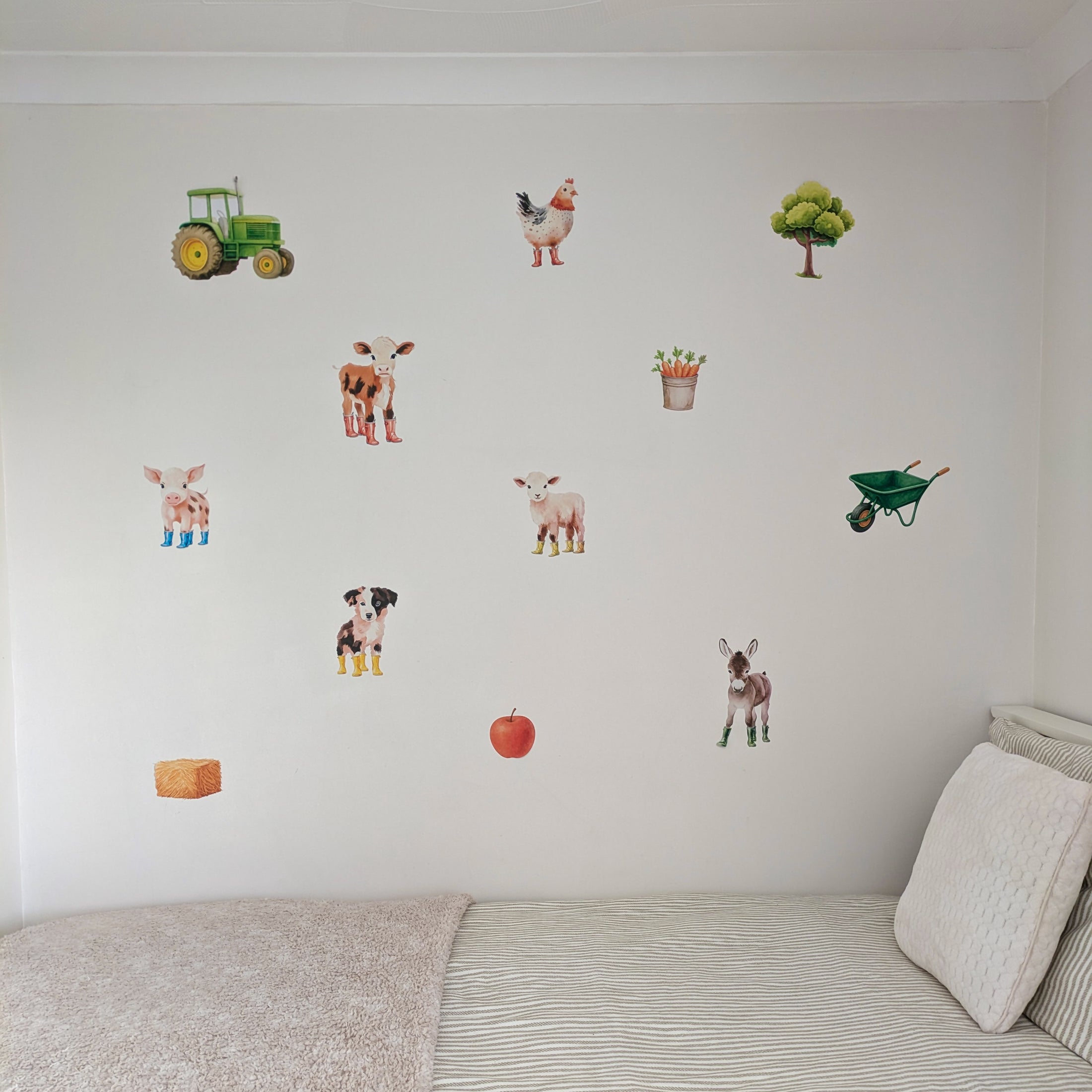 Farm Animal Wall Stickers – Removable Fabric Nursery Decals | Tractor & Wellington Boots