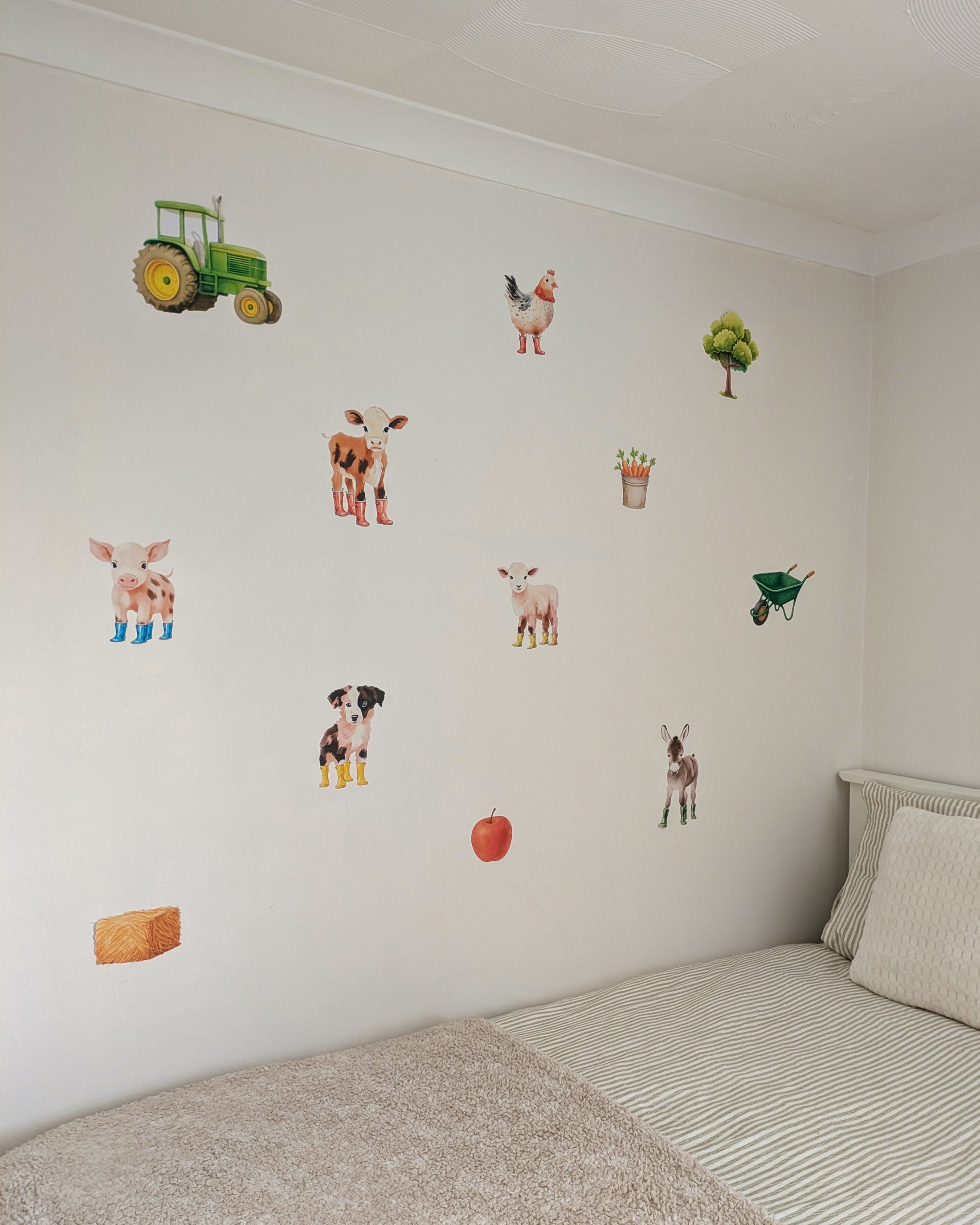 farm theme wall decals over child's bed