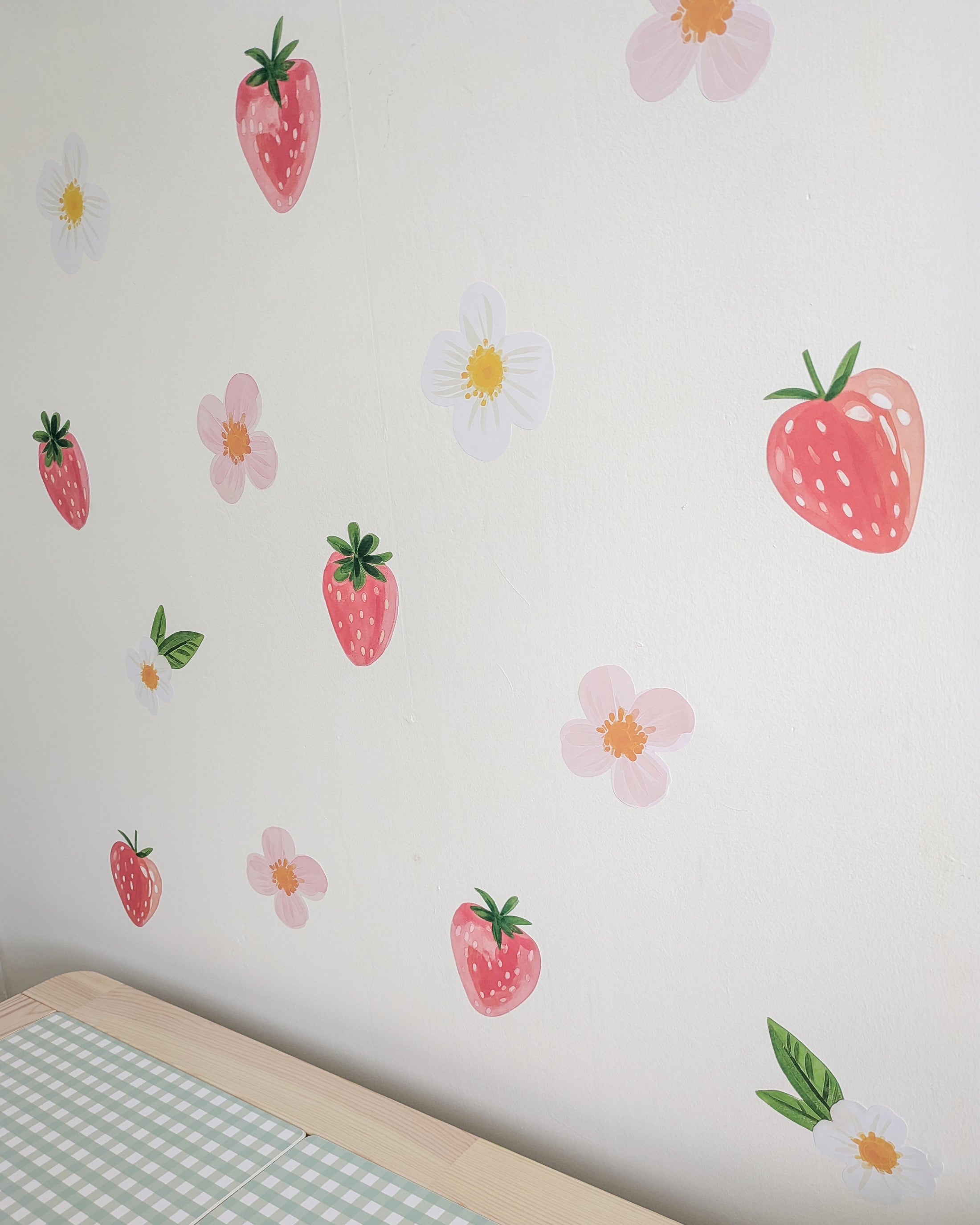 Premium Fabric Nursery Wall Stickers - Strawberries and Flowers