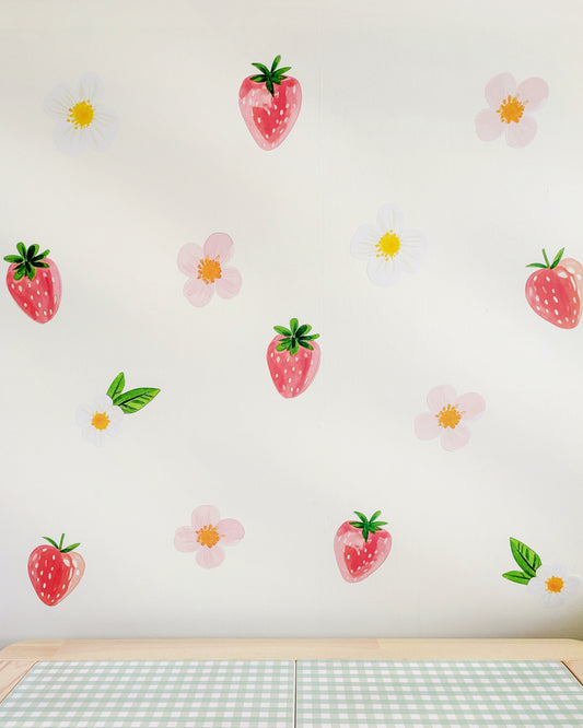 Premium Fabric Nursery Wall Stickers - Strawberries and Flowers