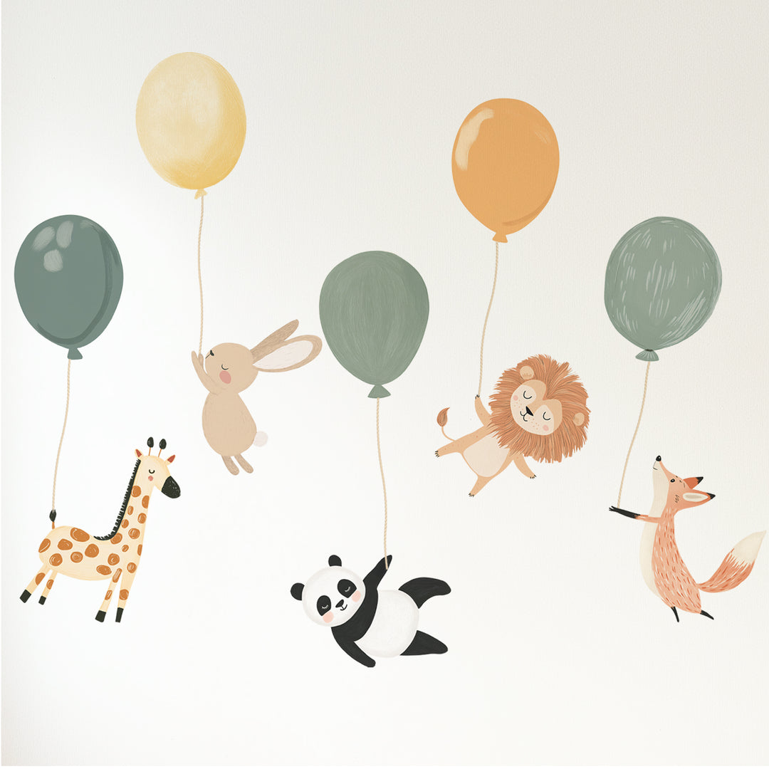 Premium Fabric Nursery Wall Stickers - Cute Animals with Balloons - RoseRowanDesign