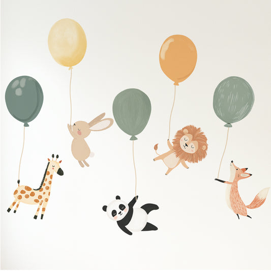 Premium Fabric Nursery Wall Stickers - Cute Animals with Balloons - RoseRowanDesign