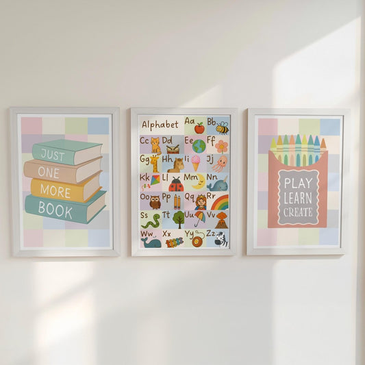 Alphabet Nursery Prints Set - Pastel ABC Art for Kids Playroom Framed or Unframed - RoseRowanDesign - 