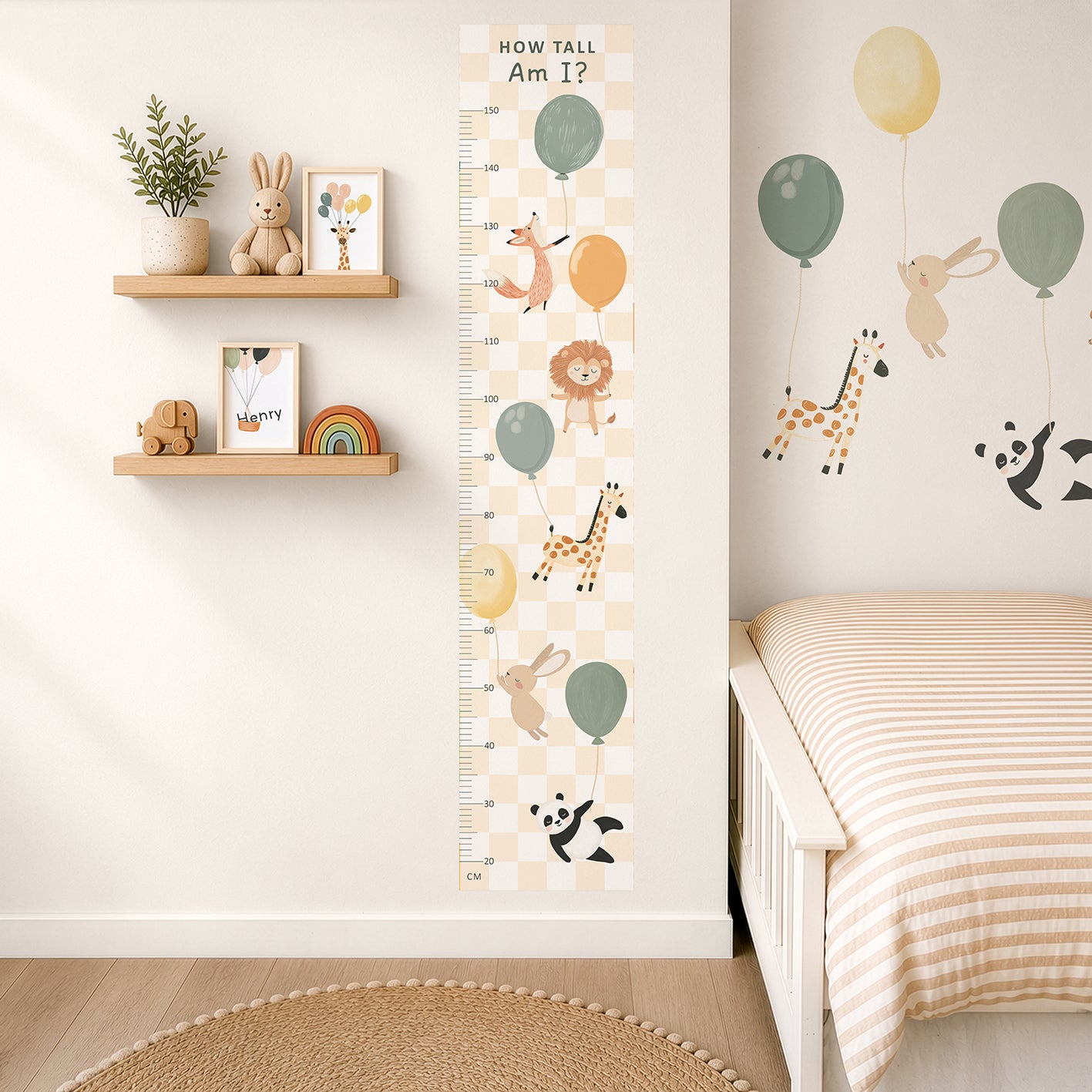 Personalised Children’s Height Chart Wall Sticker - Animal Balloons