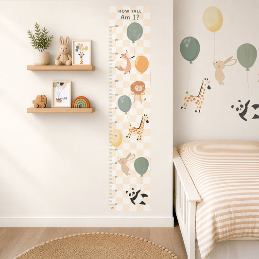 Personalised Children’s Height Chart Wall Sticker - Animal Balloons