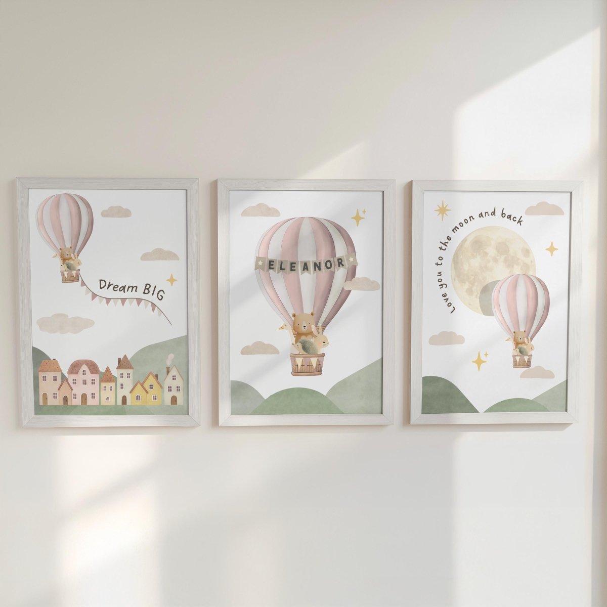 Balloon Adventure Print Set – Personalised Nursery Wall Art - RoseRowanDesign - 