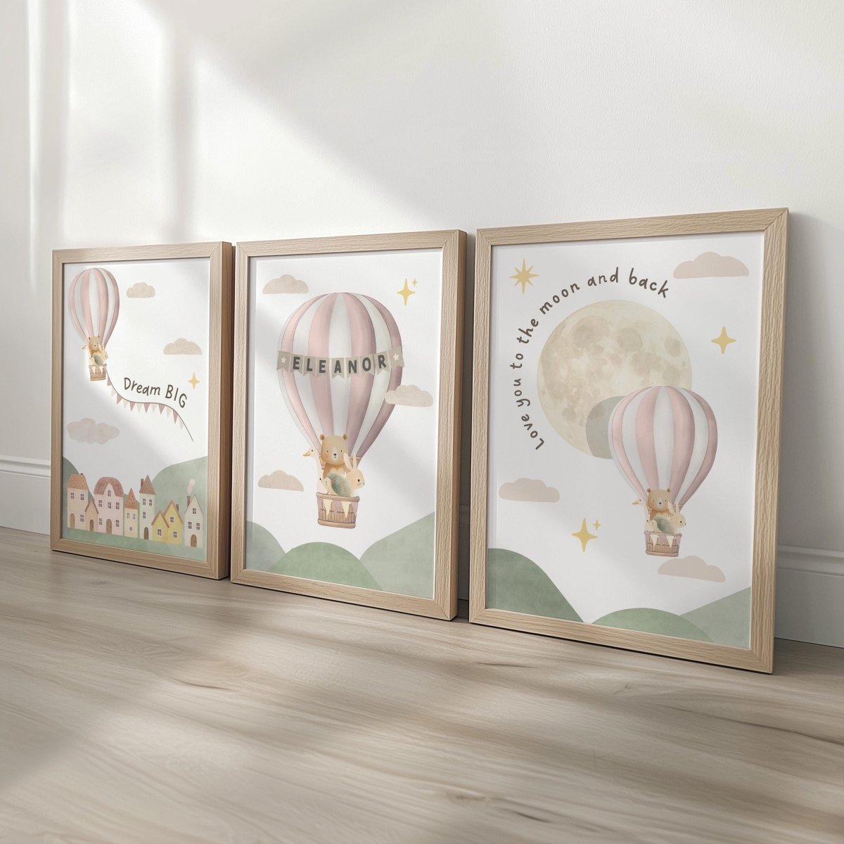 Balloon Adventure Print Set – Personalised Nursery Wall Art - RoseRowanDesign - 