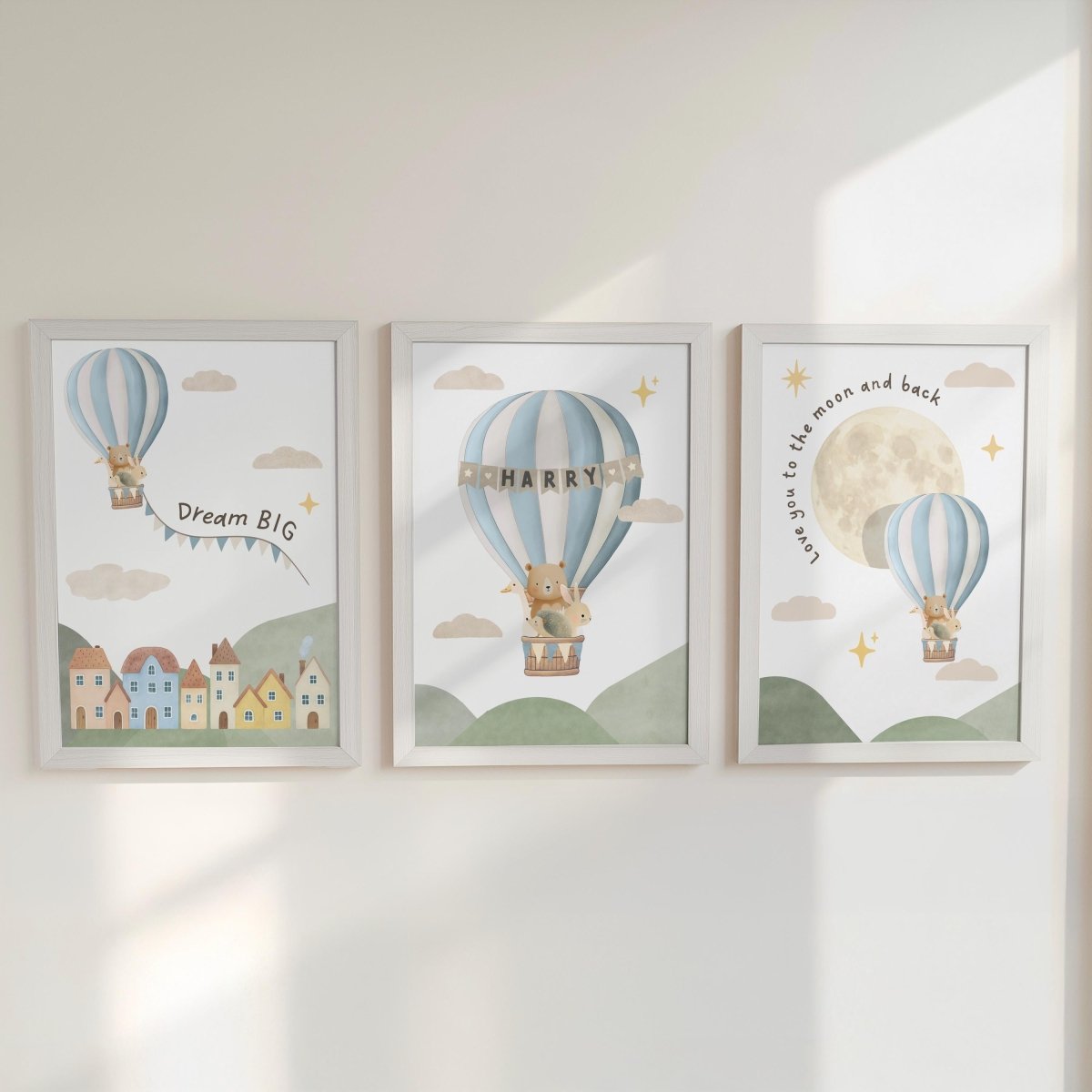 Balloon Adventure Print Set – Personalised Nursery Wall Art - RoseRowanDesign - 