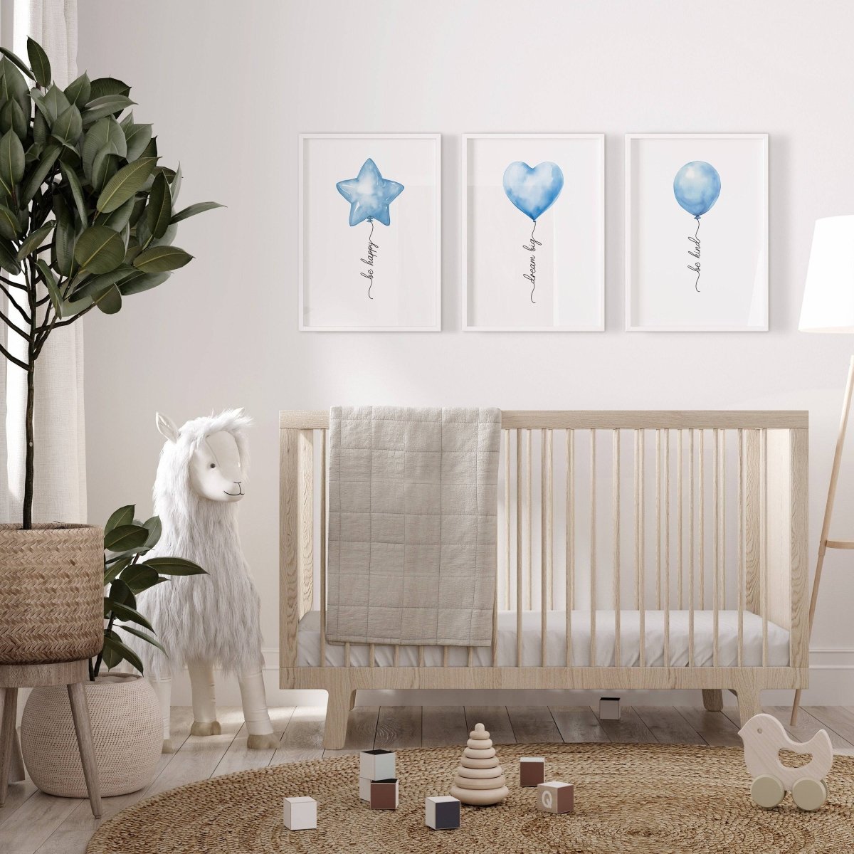Blue Balloon Nursery Wall Art | Set of 3 | Boys Bedroom &amp; Playroom Decor - RoseRowanDesign - 