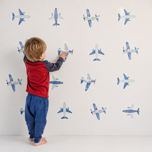 Watercolour Aeroplane Wall Stickers | 20 Blue Plane Nursery Wall Decals