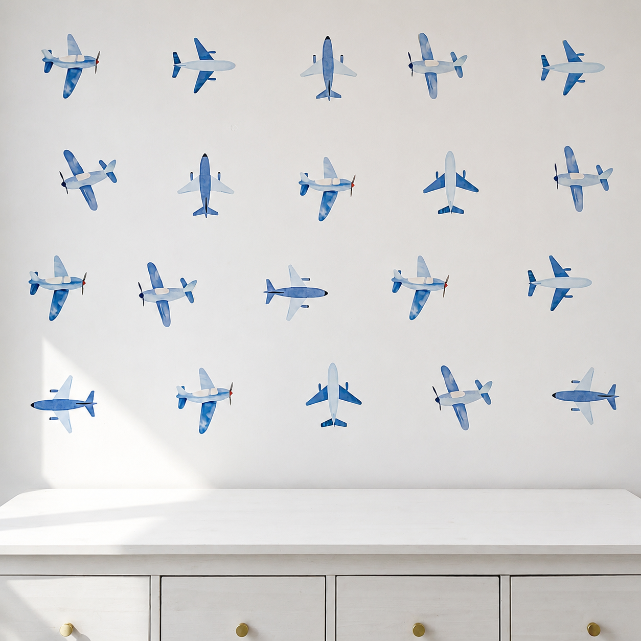 Watercolour Aeroplane Wall Stickers | 20 Blue Plane Nursery Wall Decals