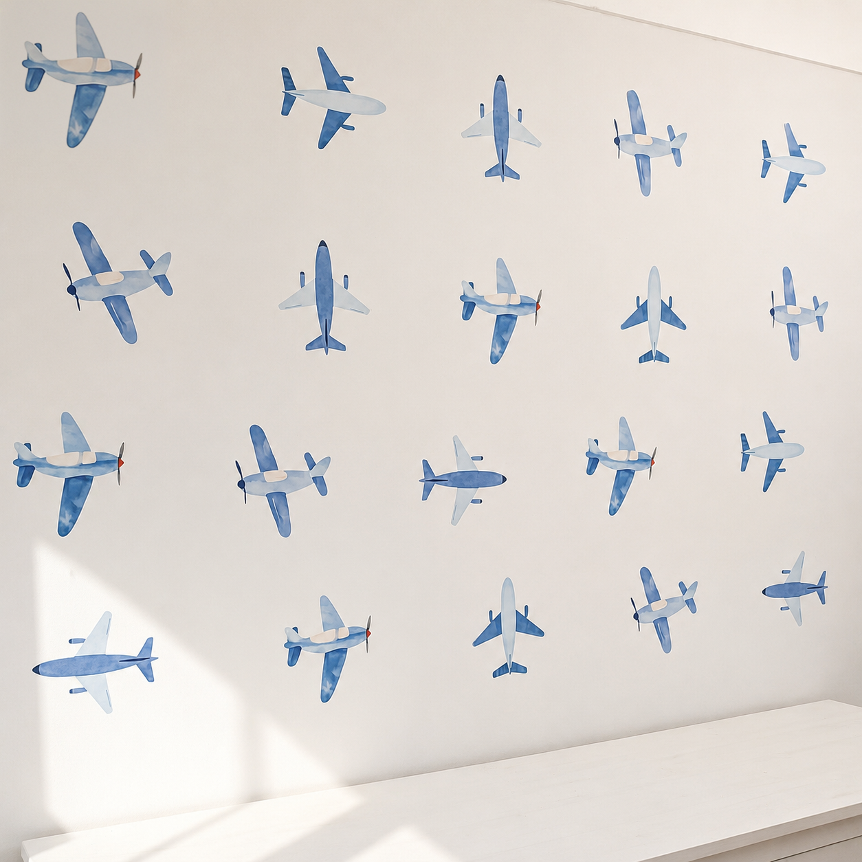 Watercolour Aeroplane Wall Stickers | 20 Blue Plane Nursery Wall Decals