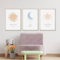 Load image into Gallery viewer, Boho Nursery Prints | Set of 3 Celestial Prints | Sun, Moon & Stars Art for Baby Girl's Room - RoseRowanDesign - Wall Art
