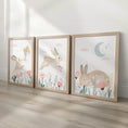 Load image into Gallery viewer, Bunny Nursery Wall Art Set - Woodland Rabbit Prints for Baby Girl Room Decor in Pastel Colors - RoseRowanDesign - 
