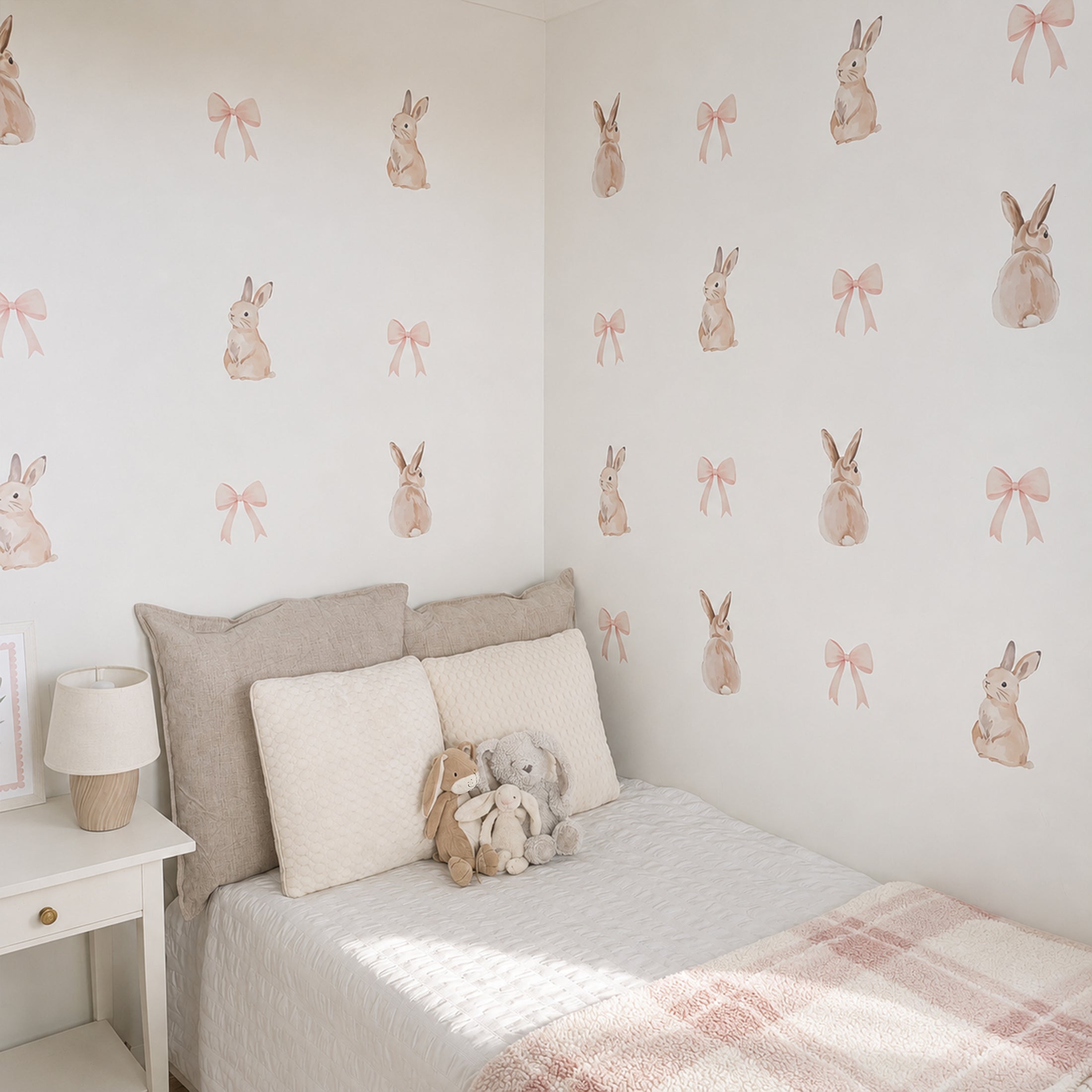 Premium Fabric Nursery Wall Stickers - Bunnies and Bows