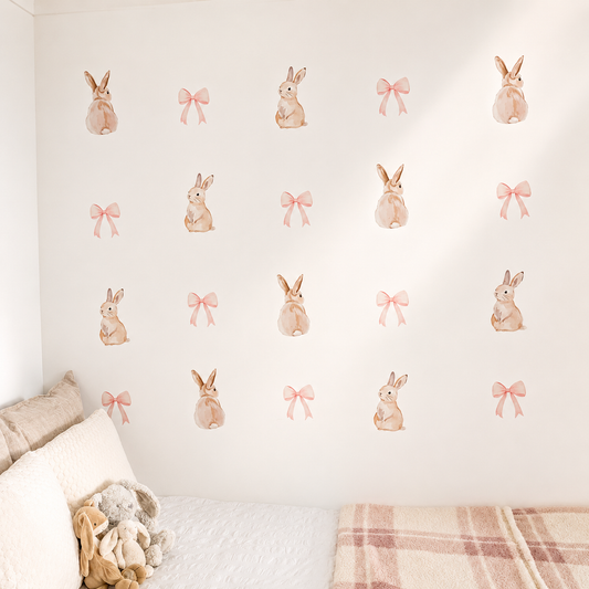 Premium Fabric Nursery Wall Stickers - Bunnies and Bows