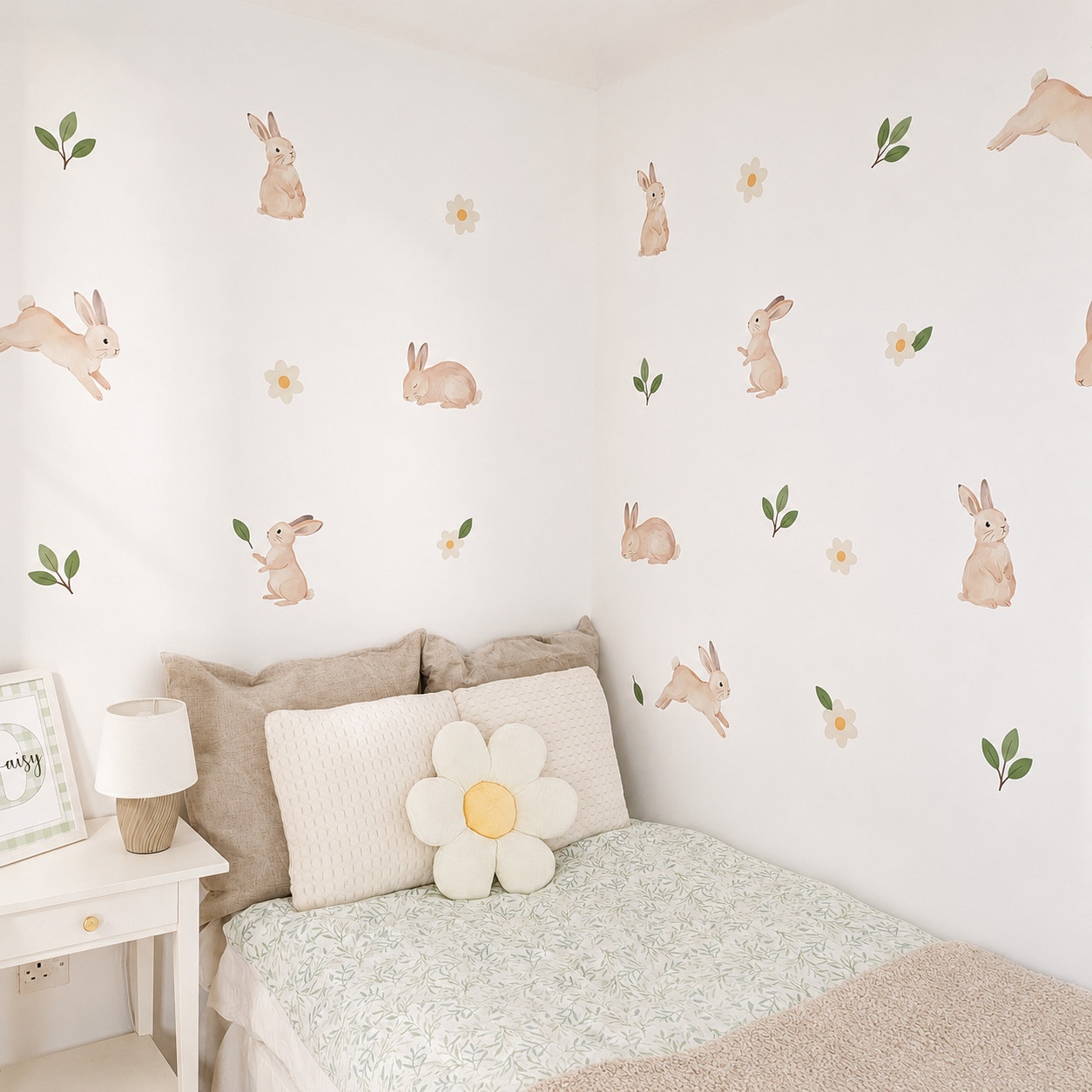 Premium Fabric Nursery Wall Stickers - Bunnies and Daisies