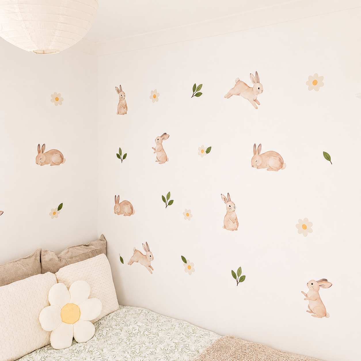 Premium Fabric Nursery Wall Stickers - Bunnies and Daisies