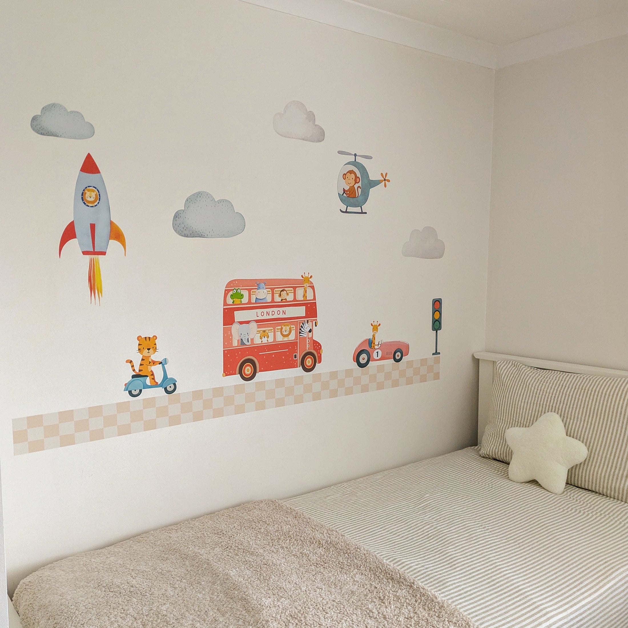 Animal Adventure Road Wall Stickers | Removable Fabric Nursery Scene Decals