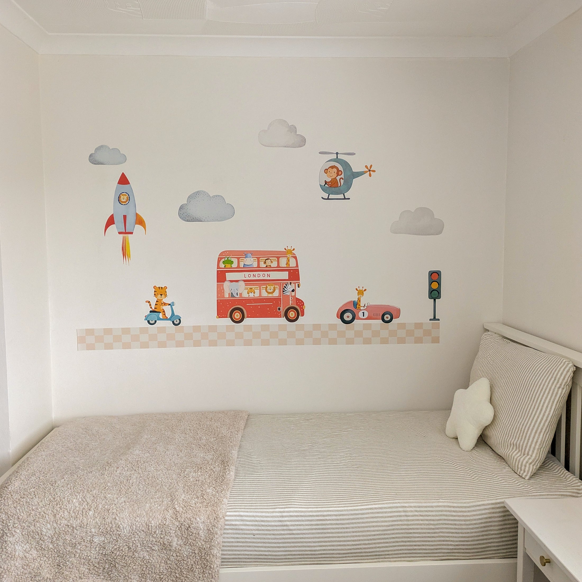 Animal Adventure Road Wall Stickers | Removable Fabric Nursery Scene Decals
