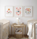 Load image into Gallery viewer, Butterflies and Flowers | Set of 3 Nursery Wall Art | Pink Butterfly Prints for Baby Girls Room - RoseRowanDesign - Wall Art
