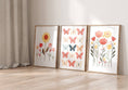 Load image into Gallery viewer, Butterflies and Flowers | Set of 3 Nursery Wall Art | Pink Butterfly Prints for Baby Girls Room - RoseRowanDesign - Wall Art
