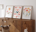 Load image into Gallery viewer, Butterflies and Flowers | Set of 3 Nursery Wall Art | Pink Butterfly Prints for Baby Girls Room - RoseRowanDesign - Wall Art
