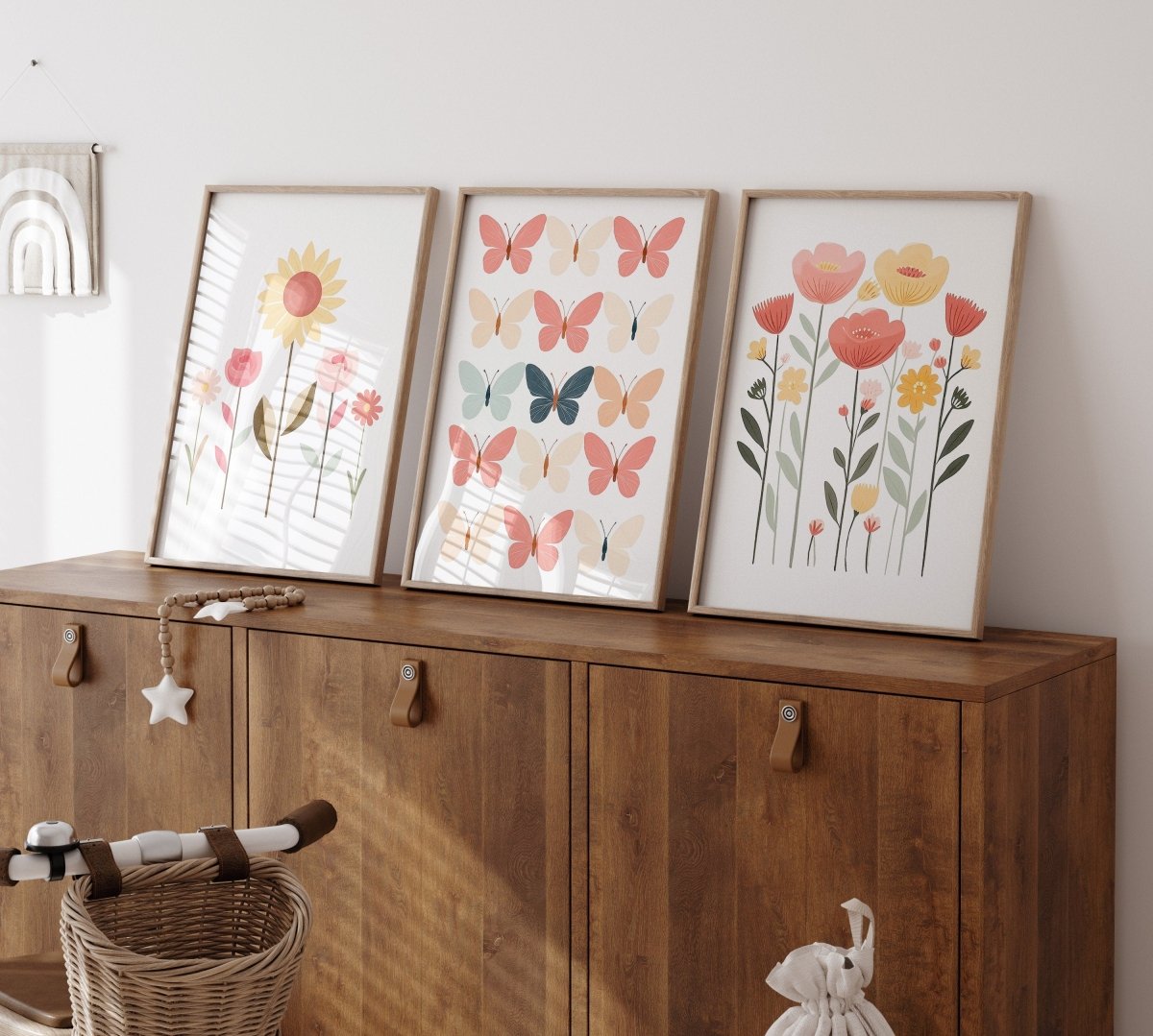 Butterflies and Flowers | Set of 3 Nursery Wall Art | Pink Butterfly Prints for Baby Girls Room - RoseRowanDesign - Wall Art