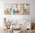 Load image into Gallery viewer, Carnival Safari Animals Nursery Wall Art | Set of 3 Prints | Personalised Name - RoseRowanDesign - Wall Art
