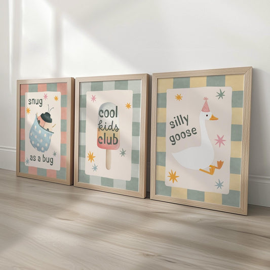 Checkerboard Nursery Print Set - Whimsical Kids Wall Art for Bedroom Playroom - RoseRowanDesign - 