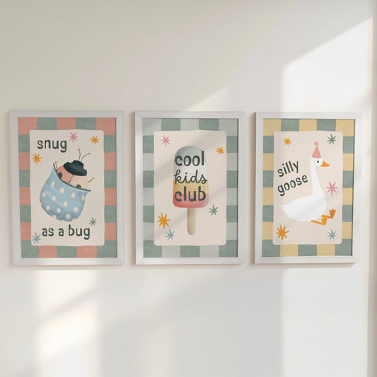Checkerboard Nursery Print Set - Whimsical Kids Wall Art for Bedroom Playroom - RoseRowanDesign - 