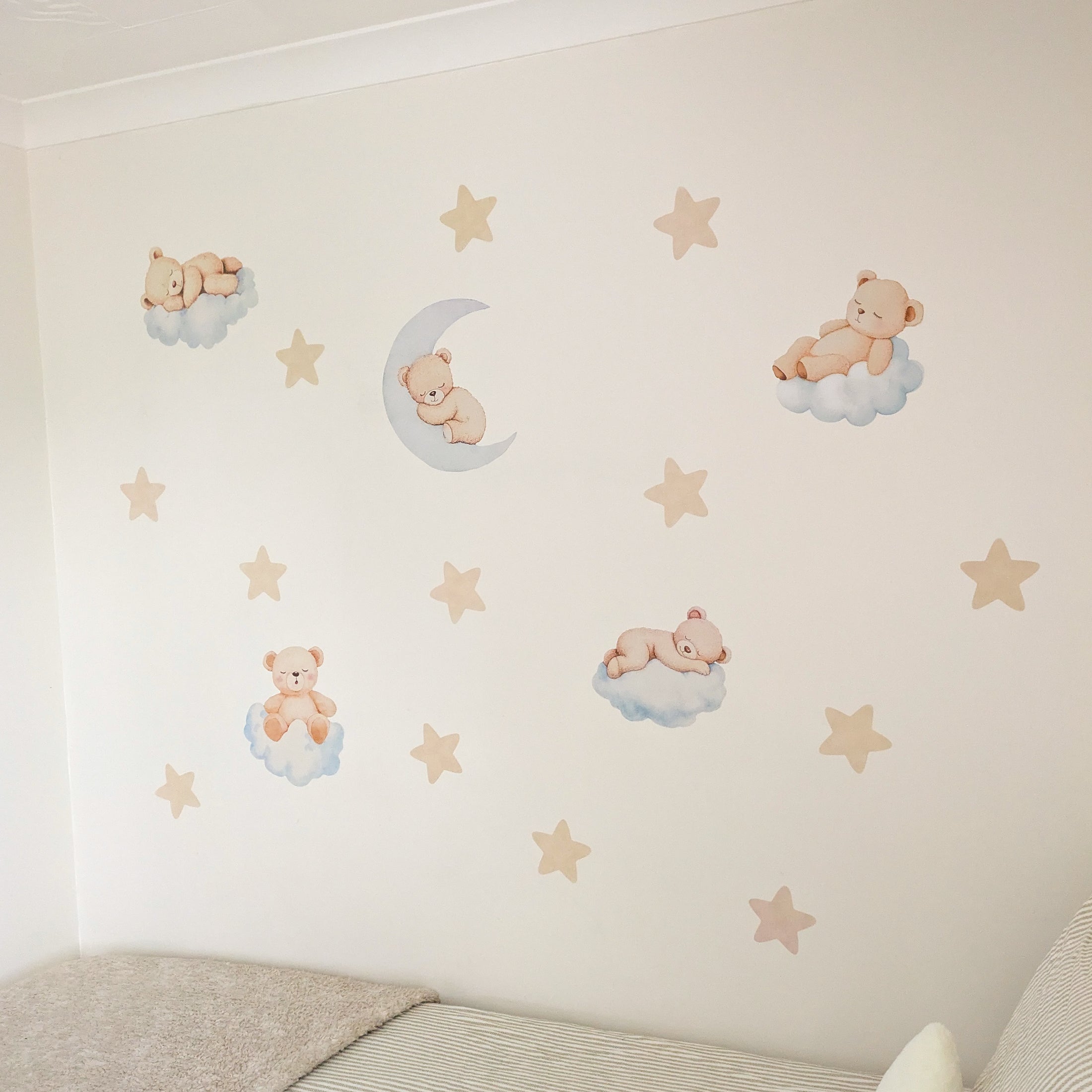 Sleeping Bear & Stars Wall Stickers | Removable Fabric Nursery Decals
