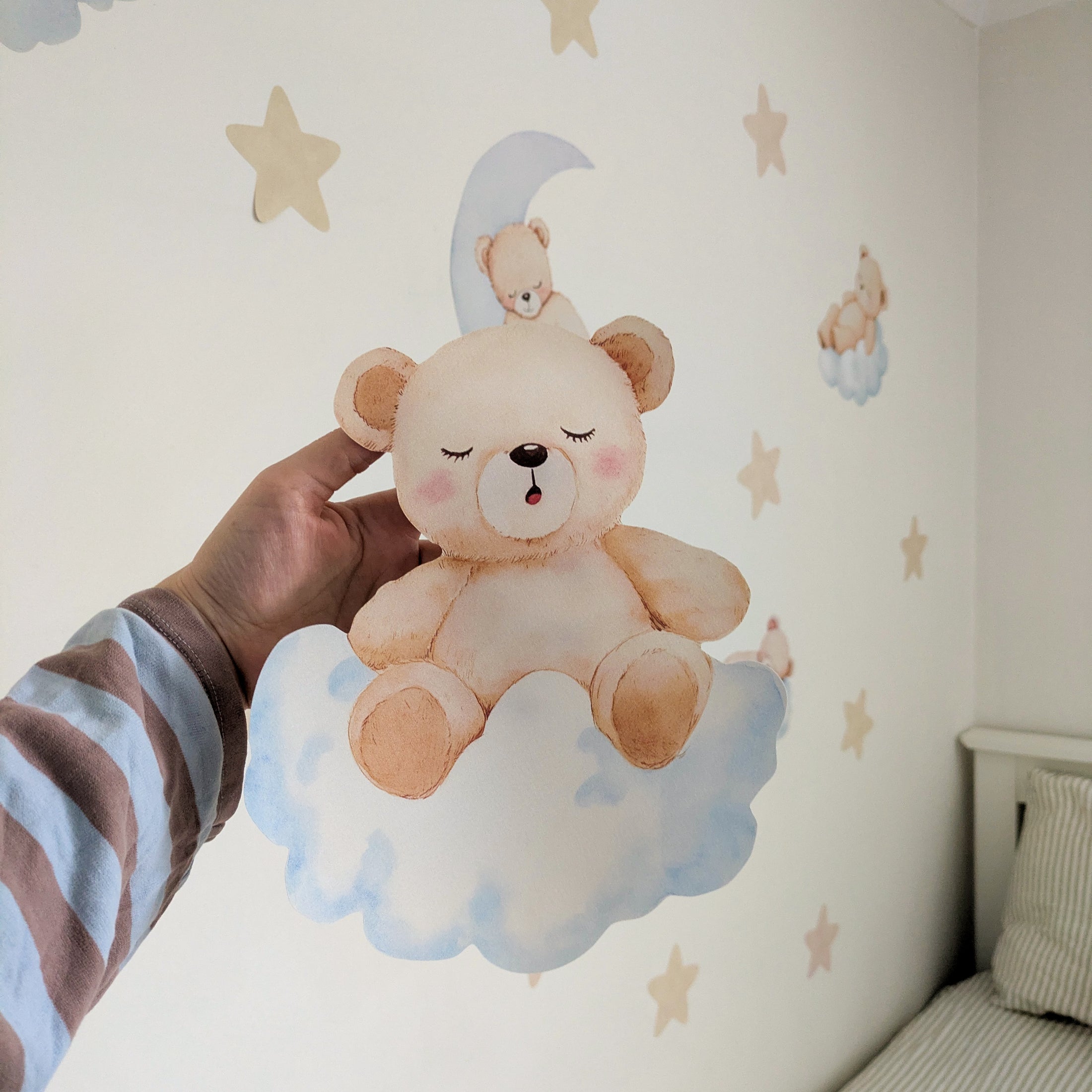 Sleeping Bear & Stars Wall Stickers | Removable Fabric Nursery Decals