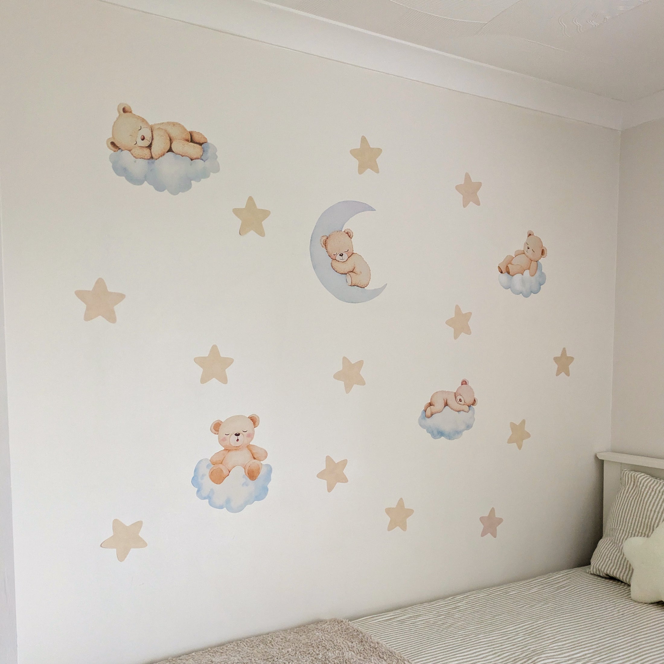 Sleeping Bear & Stars Wall Stickers | Removable Fabric Nursery Decals
