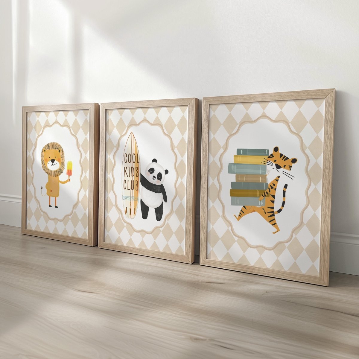 Cool Kids Club Nursery Prints – Lion, Panda & Tiger Set - RoseRowanDesign - 