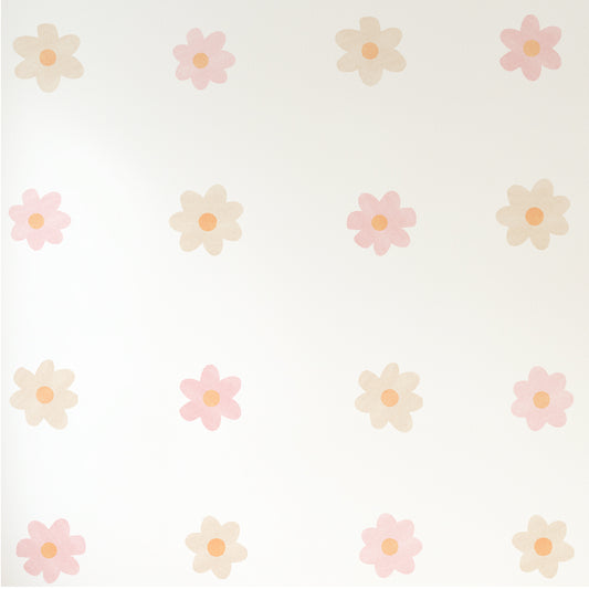 Premium Fabric Nursery Wall Stickers - Daisies - Pink & Beige - RoseRowanDesign