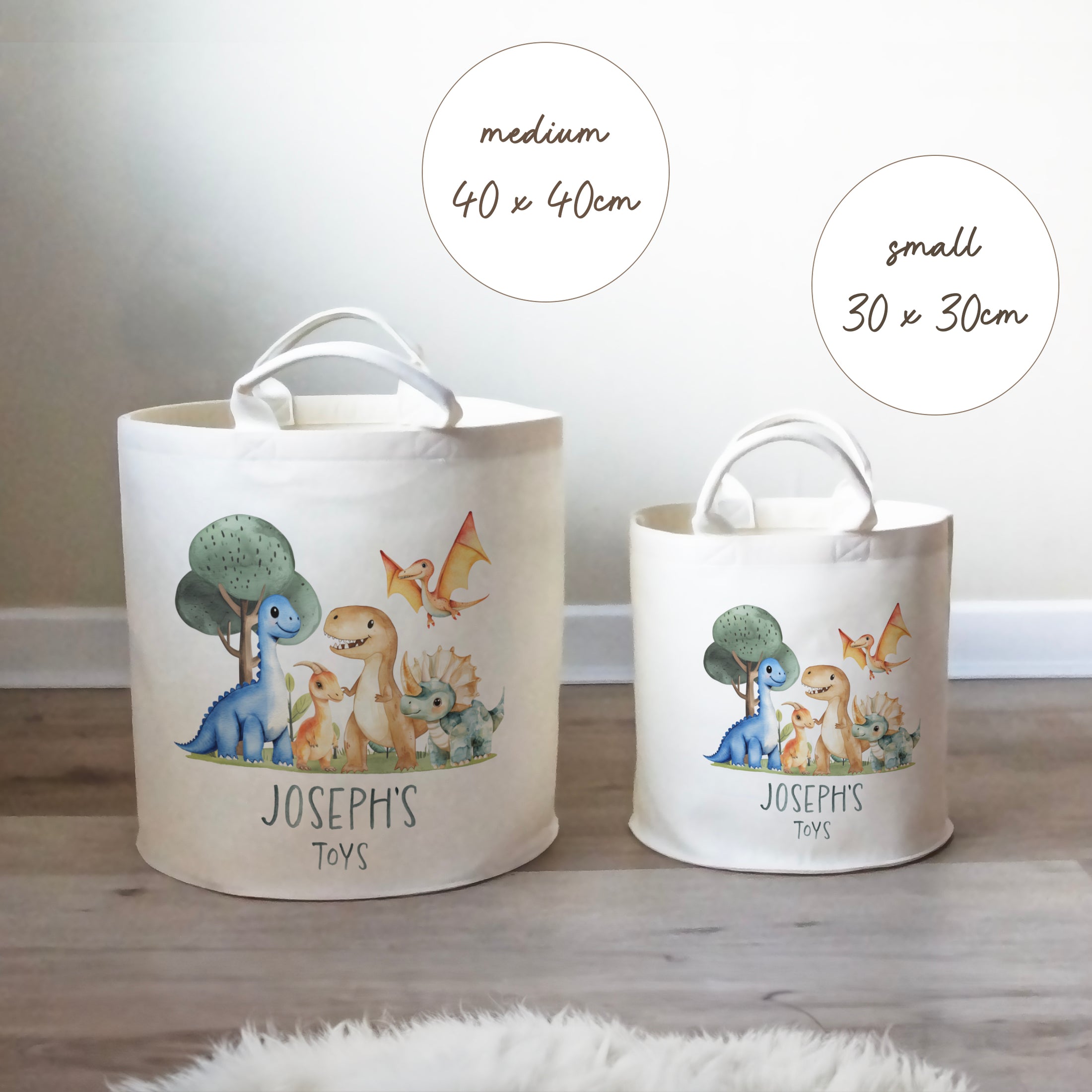 Dinosaur Themed Personalised Toy Trug for Kids Room or Nursery - RoseRowanDesign