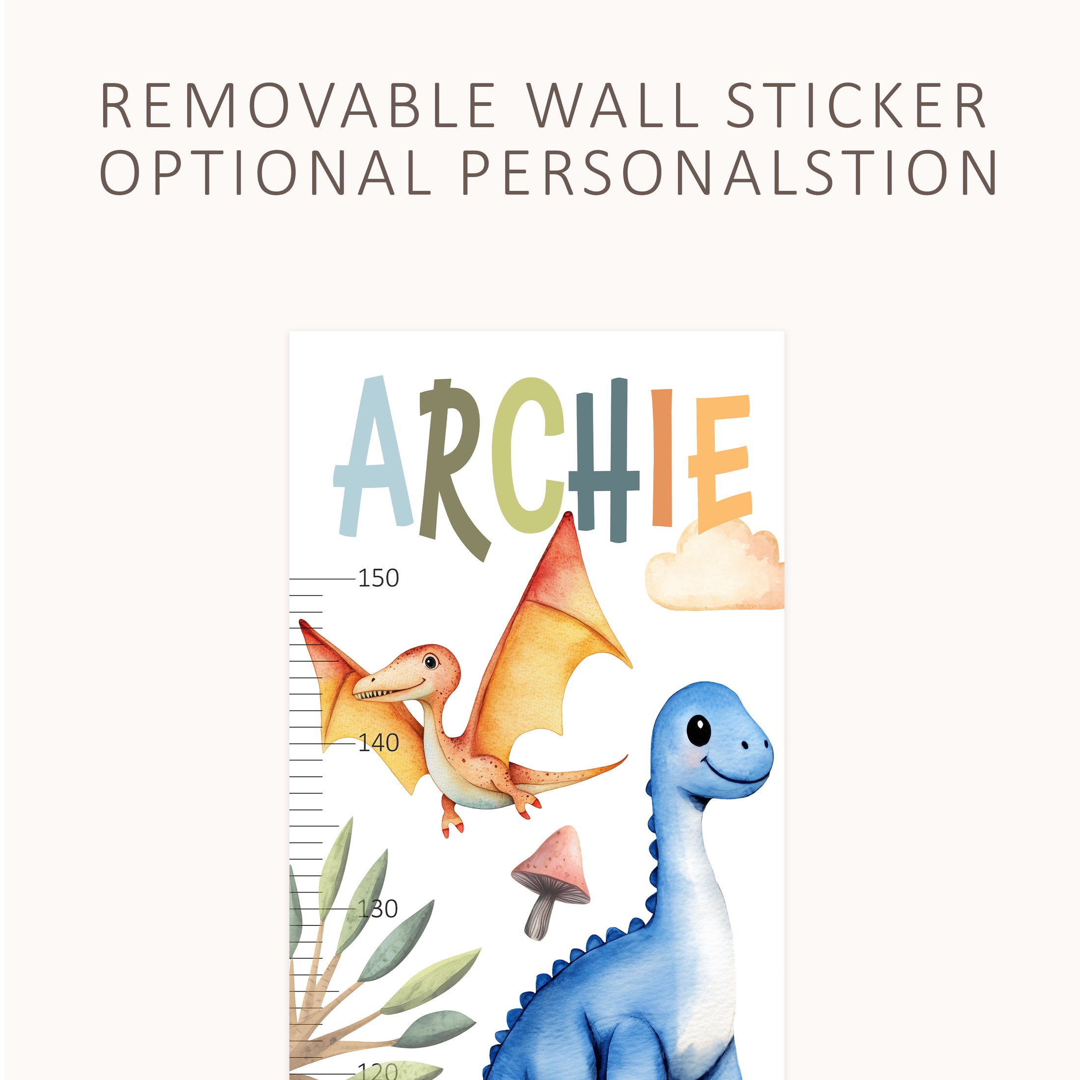 Personalised Children’s Height Chart Wall Sticker - Dinosaur