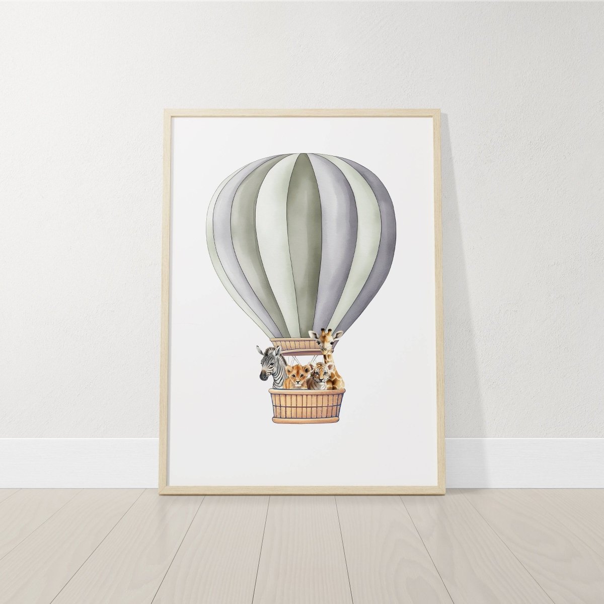 Dream Big Safari Animals, Rainbow and Hot Air Balloon | Green | Set of 3 Nursery Prints - RoseRowanDesign - 