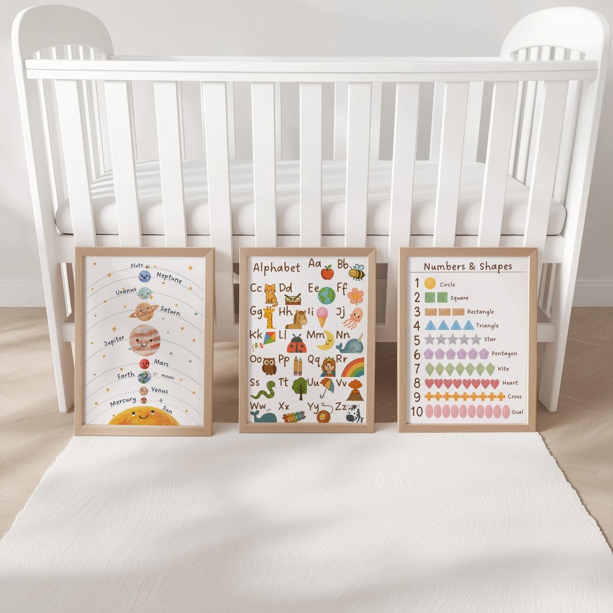 Educational Nursery Prints Set - Solar System Alphabet Numbers Shapes Wall Art for Kids - RoseRowanDesign - 