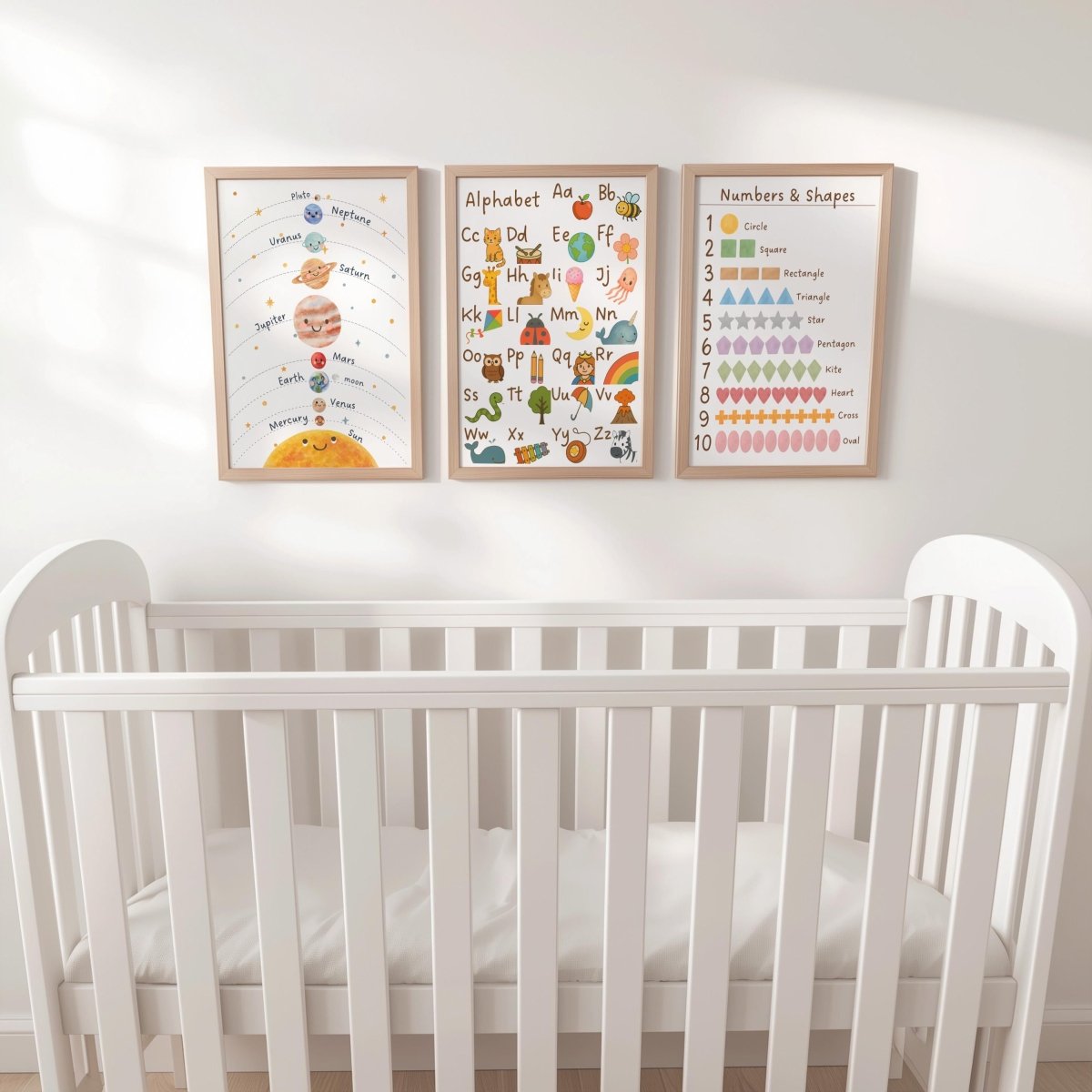 Educational Nursery Prints Set - Solar System Alphabet Numbers Shapes Wall Art for Kids - RoseRowanDesign - 