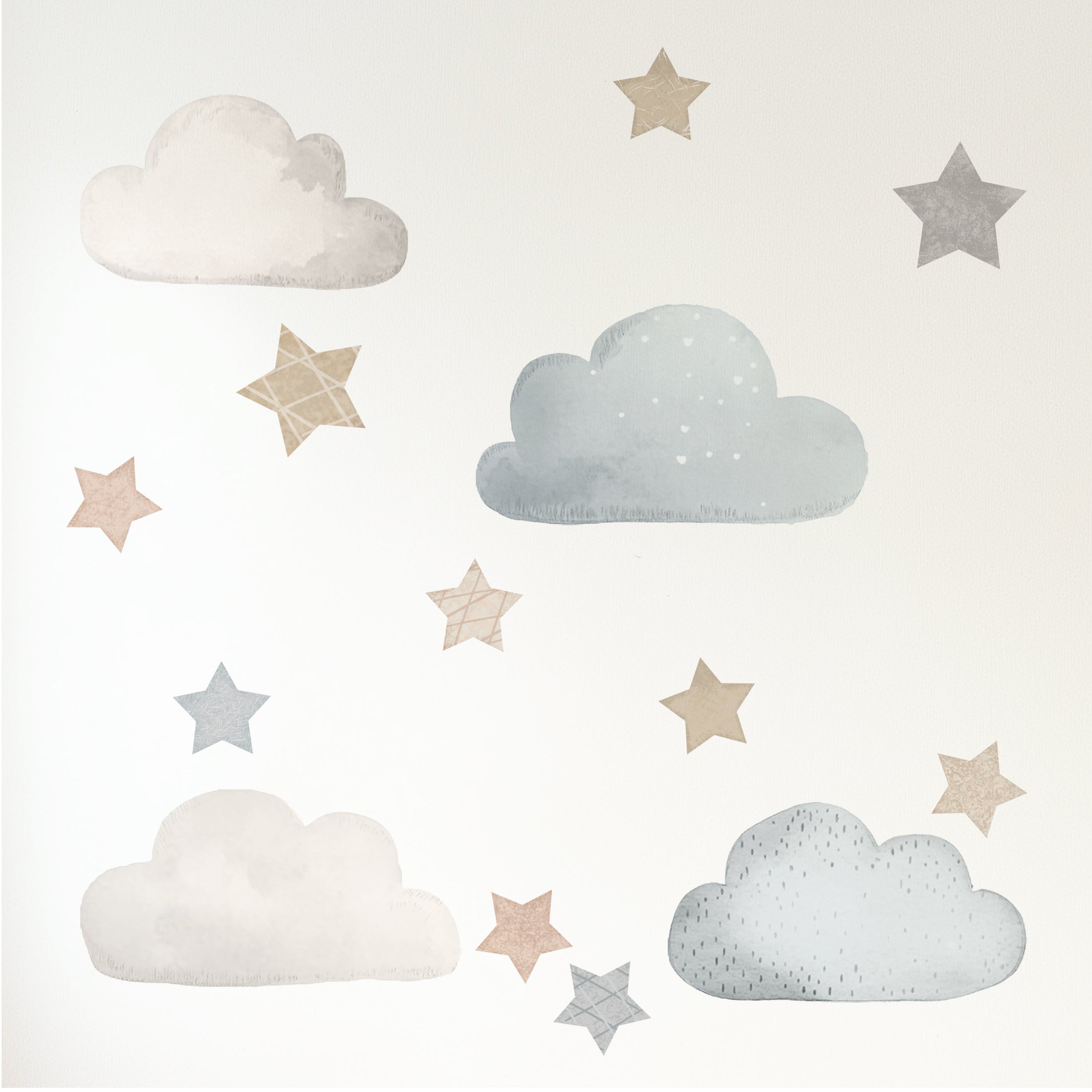 Premium Fabric Nursery Wall Stickers - Extra Stars and Clouds