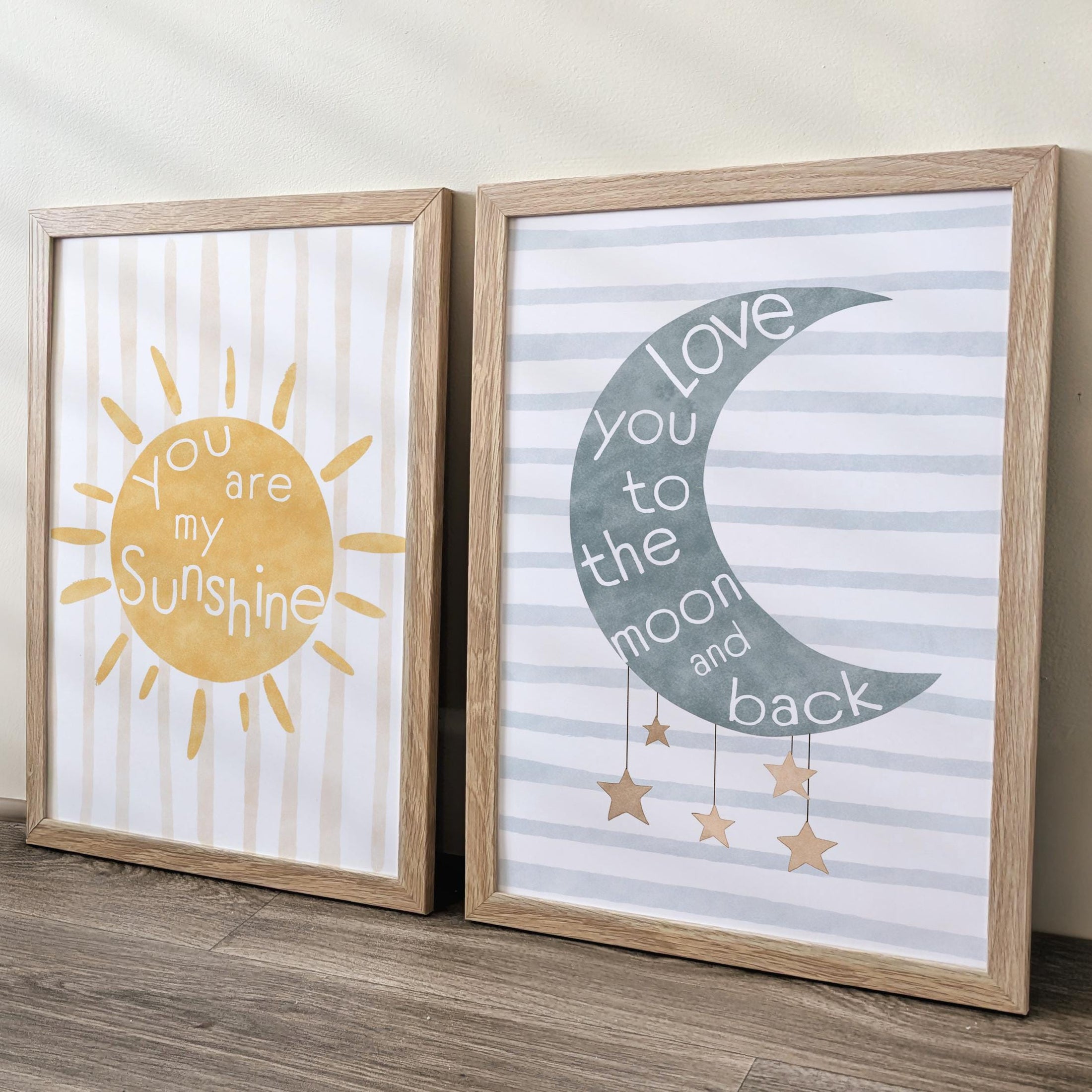 Boho Moon & Sun Nursery Prints – Gender Neutral Wall Art for Baby's Room & Playroom - RoseRowanDesign
