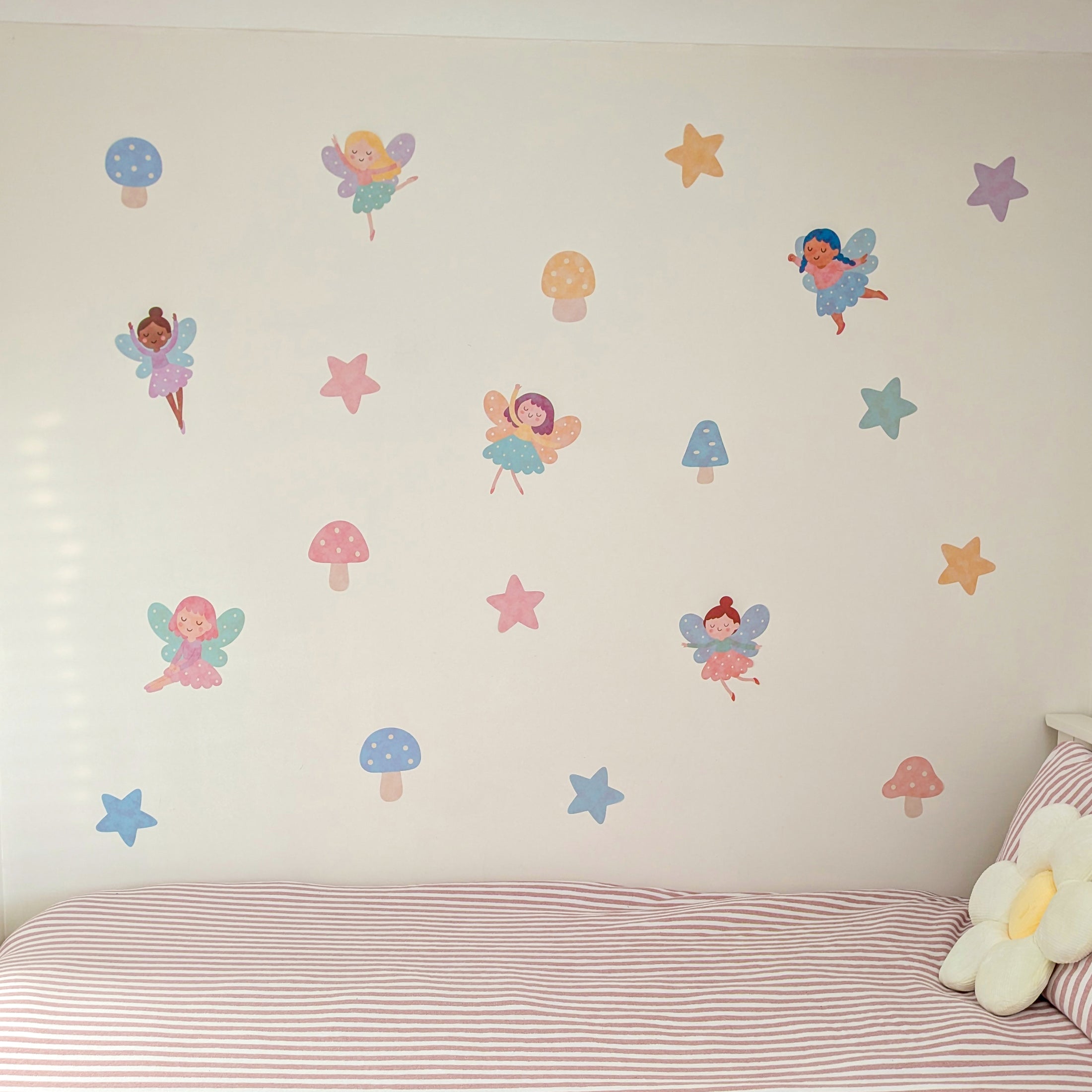 Fairy Wall Stickers – Pastel Removable Fabric Decals | Nursery & Bedroom Decor