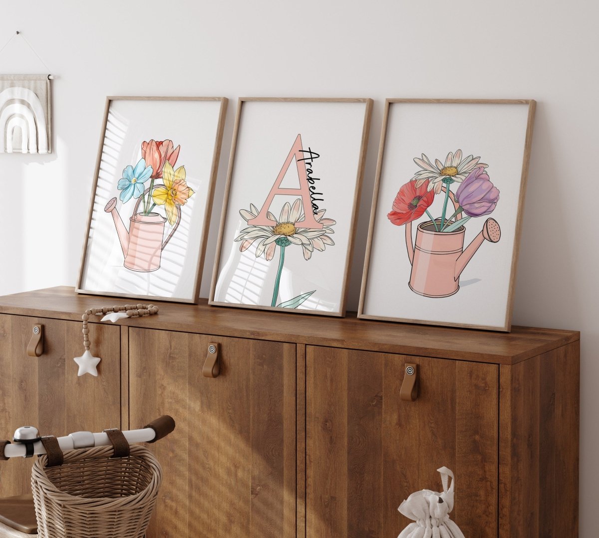 Flower Nursery Prints | Set of 3 | Personalised Wall Art for Girls' Room - RoseRowanDesign - 