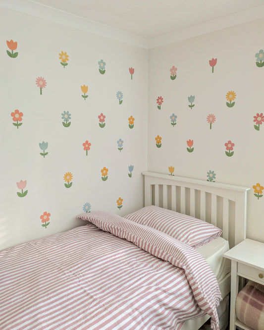 Premium Fabric Nursery Wall Stickers - Pastel Flower Decals
